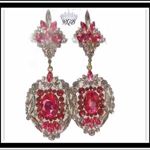 Pink and Clear Crystal Pageant Earrings Pierced
